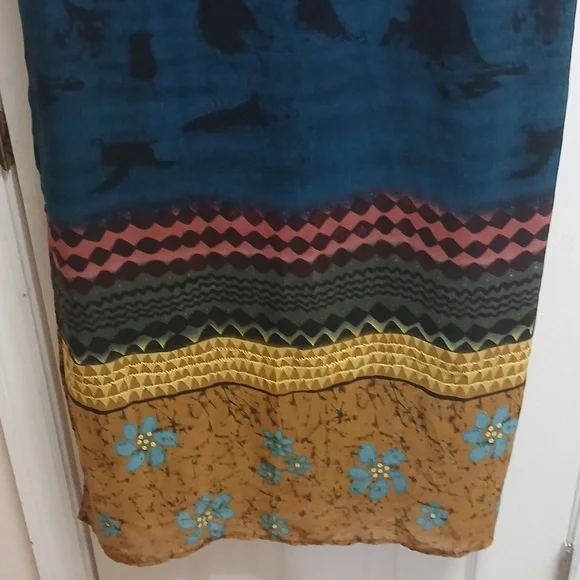 Mlle Gabrielle Boho Batik Maxi Dress Size 16 Teal Floral Geometric Border Print - Picture 3 of 8